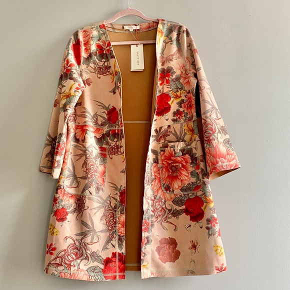 Solitaire Jackets & Blazers - Anthropologie Solitaire Floral Open Front Jacket